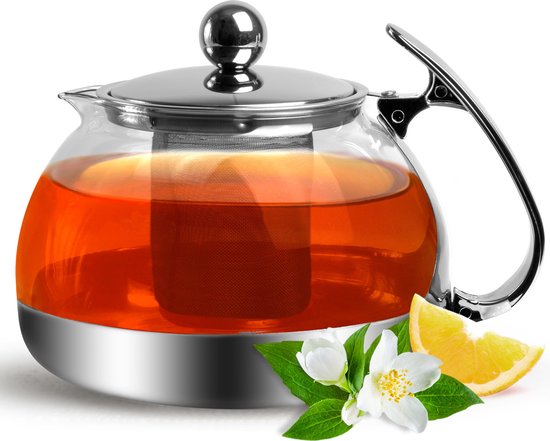 Théière en verre Monzana - avec filtre et infuseur en acier inoxydable 9 tasses - 1,2 litre