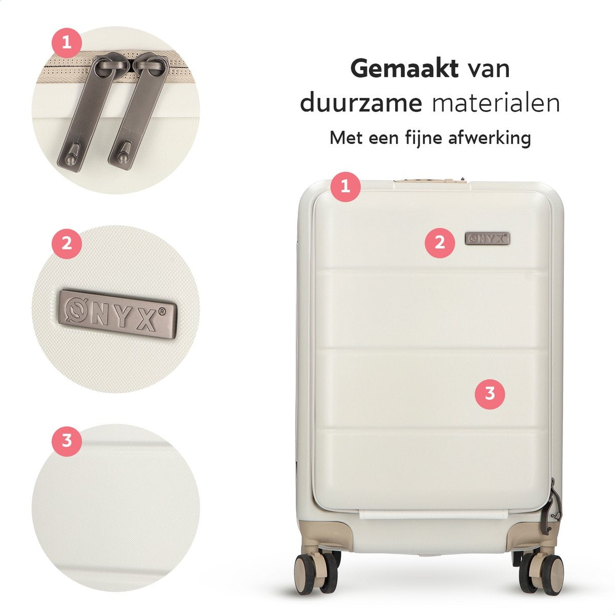 Valise, ONYX, Bagage à main 35 L, Léger, Double serrure TSA, Poche frontale, 37x22,5x55 cm, Beige