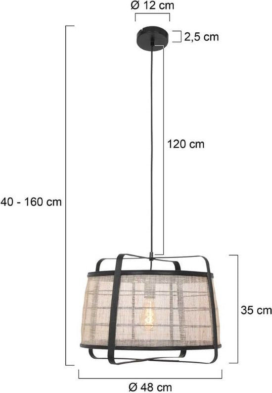 Anne Lighting - suspension - Capos - noir - bois et tissu - Ø 48 cm - E27 - 3511ZW