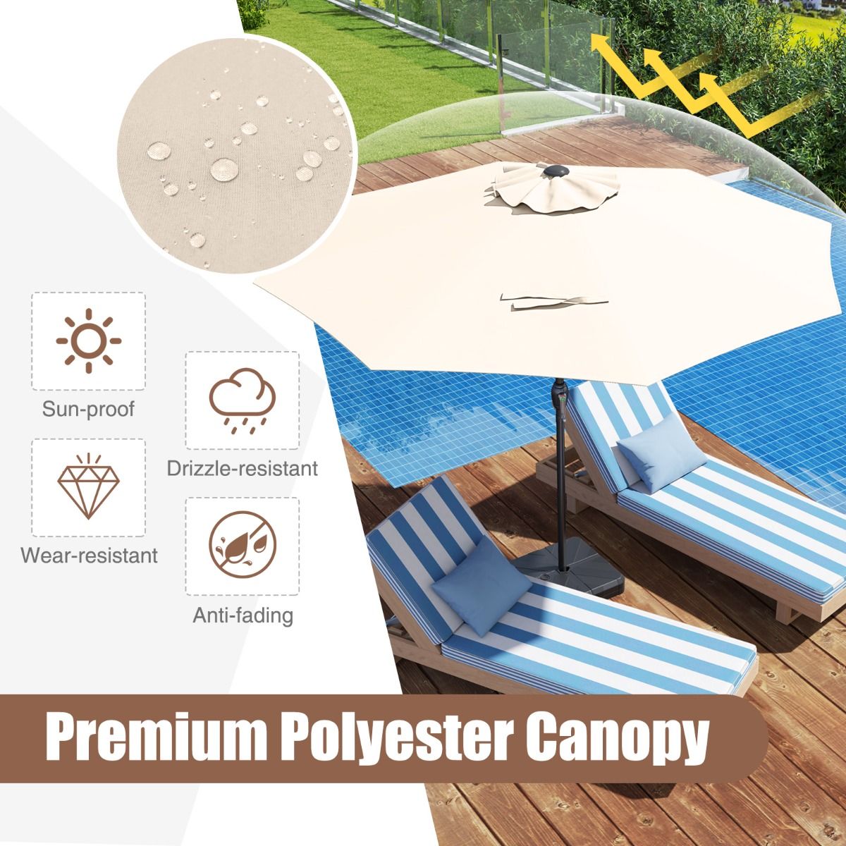 Parasol de terrasse Coast - avec manivelle - conception ventilée - 260 cm - beige