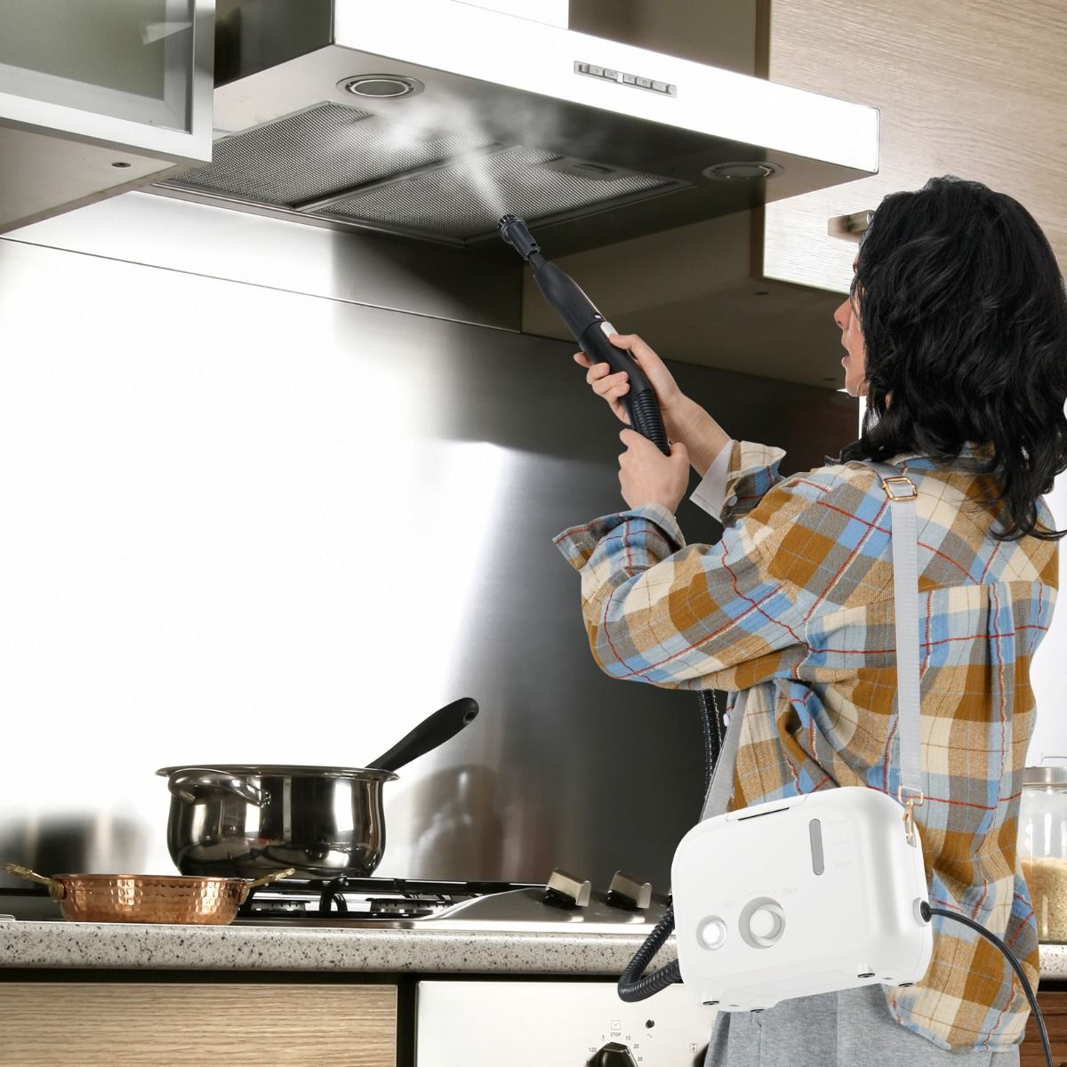 Coast 1600W Nettoyeur vapeur portable - 23.5 x 12.5 x 18 cm - Blanc - Réservoir d'eau 1L pour la voiture, la cuisine et la salle de bain