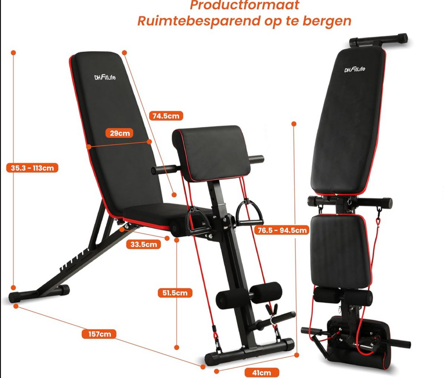DH FitLife banc d'haltères pliable avec banc de curl et tendeur de jambes, multifonctionnel - 7 niveaux
