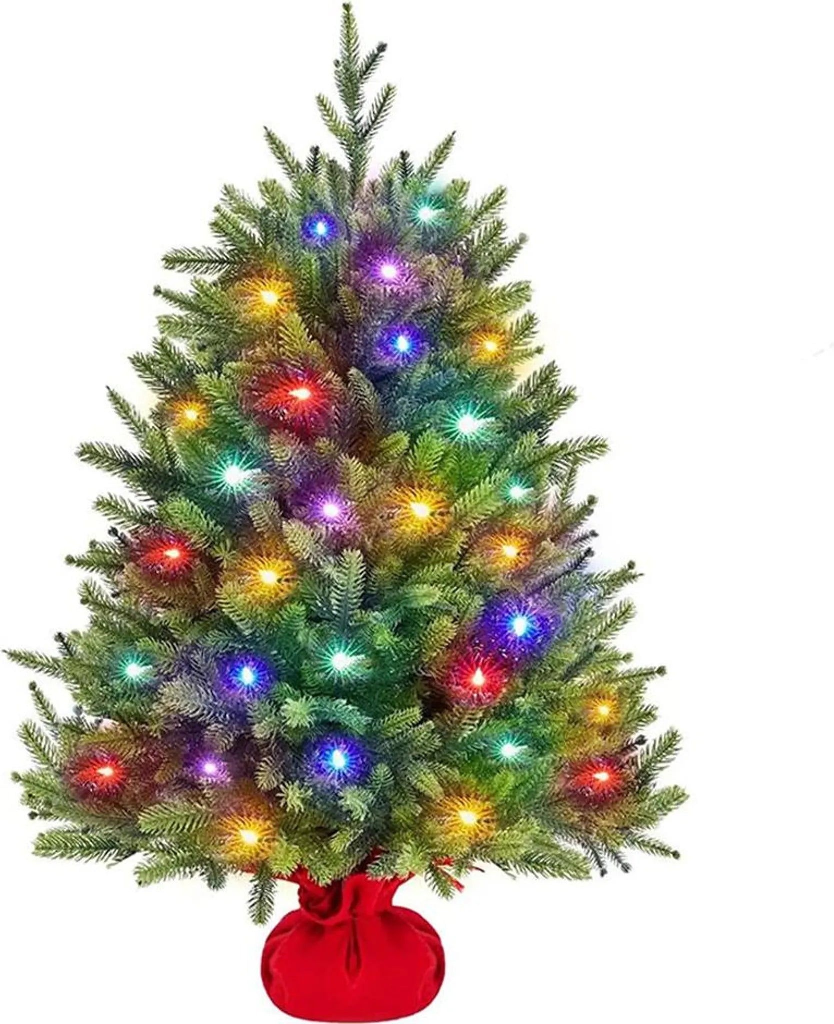 Yaheetech Arbre de Noël Artificiel avec 50 lumières Led colorées - 143 branches, 8 modes d'éclairage et socle en ciment - Pour rebord de fenêtre et table - PVC vert et béton - 58 x 58 x 91,5 cm