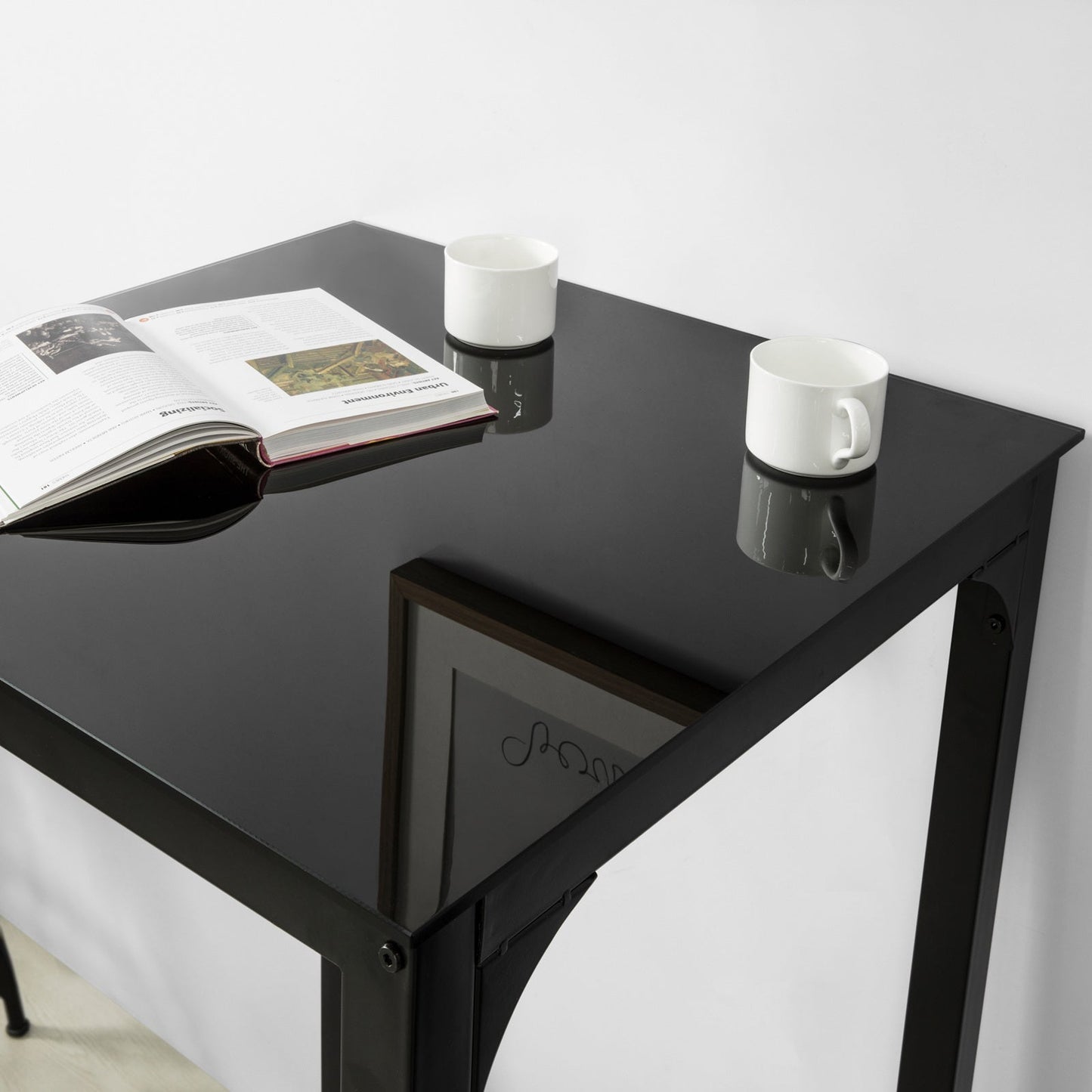 SoBuy OGT38-SCH Table de bar haute carrée 60x60x100 cm Verre noir avec pieds en acier