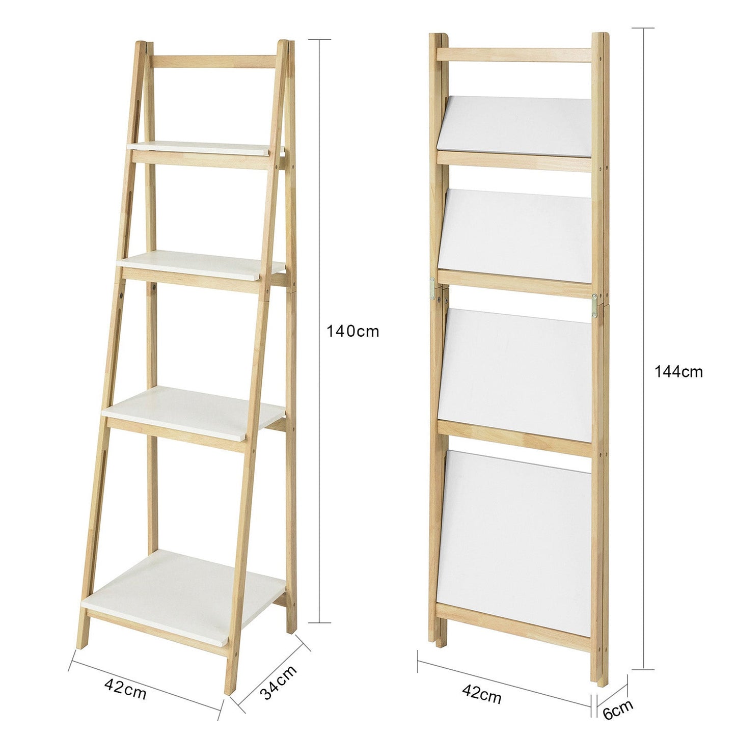 Étagère décorative - SoBuy - 4 planches incluses - Pliable - 34 x 42 x 140 cm - Bois d'hévéa