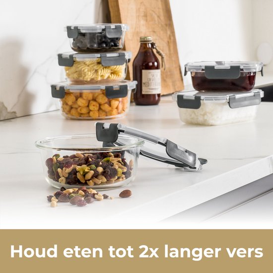 Stosh Meal Prep Trays - Plateaux fraîcheur - Plateaux congélation - Etanches à l'air - 5 pièces - 1L - Sans BPA - Verre