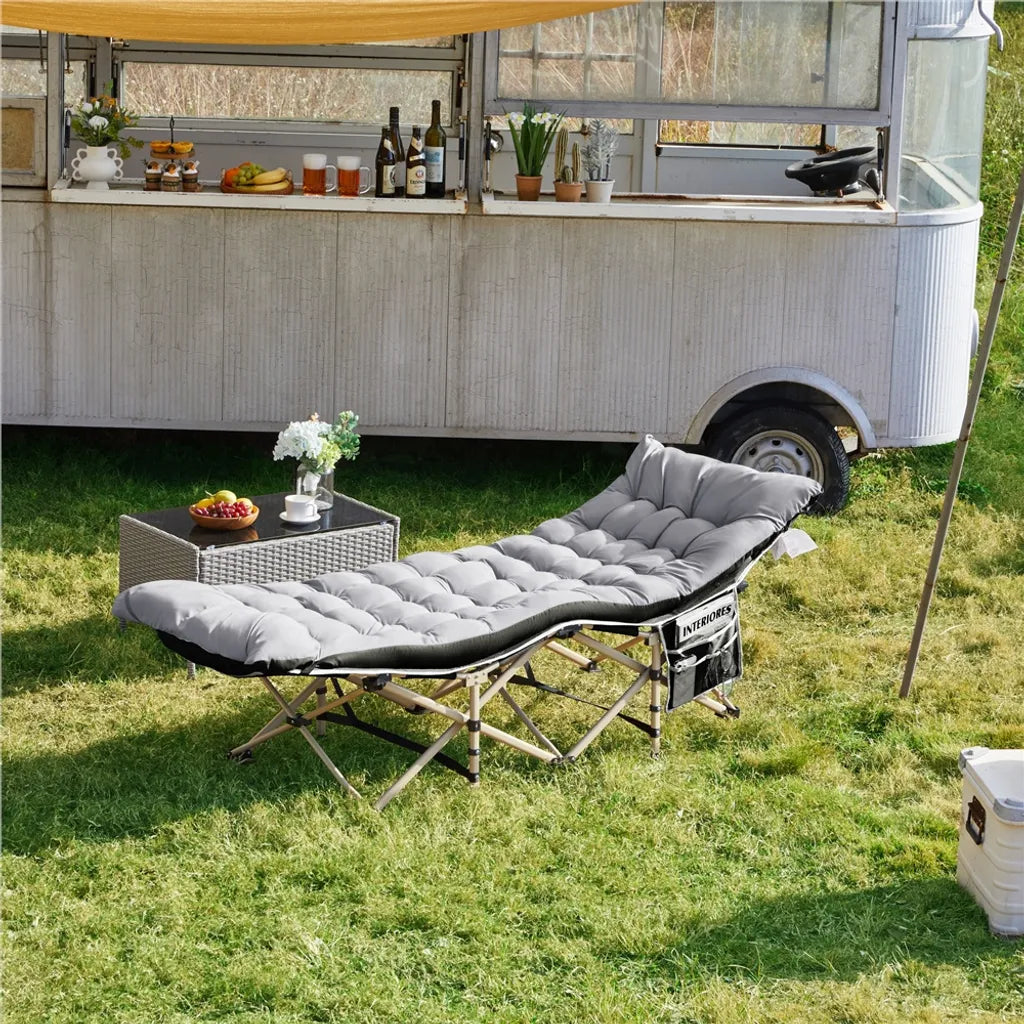 Lit de camp Yaheetech avec matelas 191 x 67 x 56 cm - Noir/Gris - Lit de camping pliable avec sac de transport