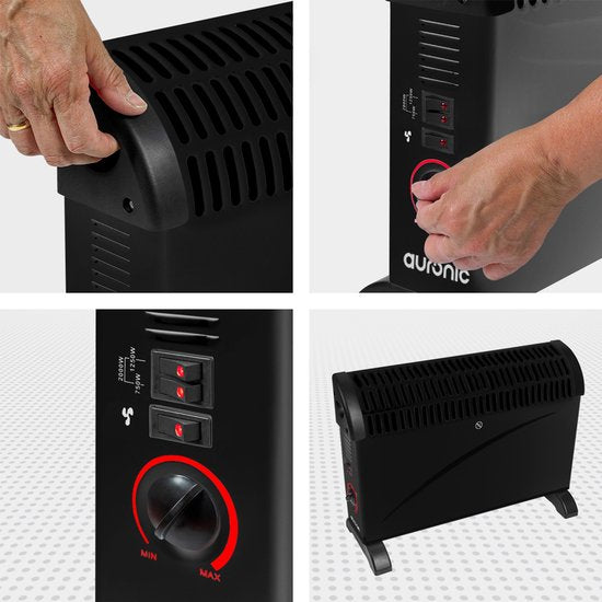 Auronic Convecteur électrique - 750/1250/2000 Watts - Avec ventilateur - Chauffage - Ventilateur - Noir