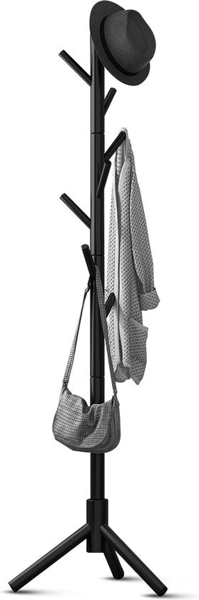 Bayt Porte-manteau - Porte-manteau sur pied - Porte-manteau bois - Porte-manteau sur pied - Porte-manteau - 8 crochets - 175 cm - Noir