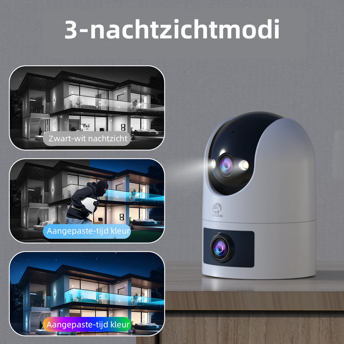 Caméra de sécurité Jooan à double objectif 2K - Wi-Fi avec application - Noire