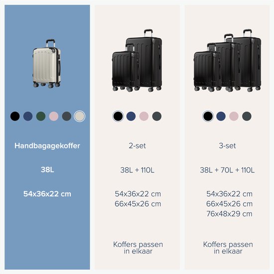 TRVLMORE Valise à main - 45L - Serrure TSA - Léger - Extensible - Trolley - 54x36x22cm - Champagne