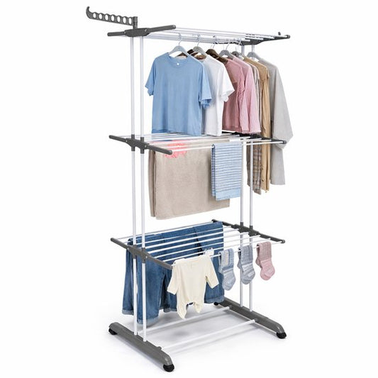 Séchoir à linge pliable avec roulettes - 6 étagères - Inoxydable - Utilisation à l'intérieur et à l'extérieur – Peu encombrant – Séchoir à linge XXL - BREND BR-2250