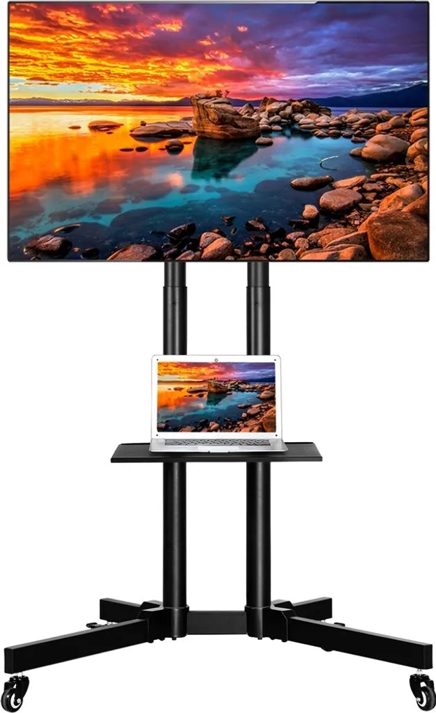 Support TV Yaheetech 32-75 pouces sur roulettes avec double barre, noir