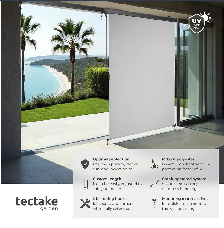tectake Auvent vertical Eloise – Extensible – 120 x 250 cm – Gris clair