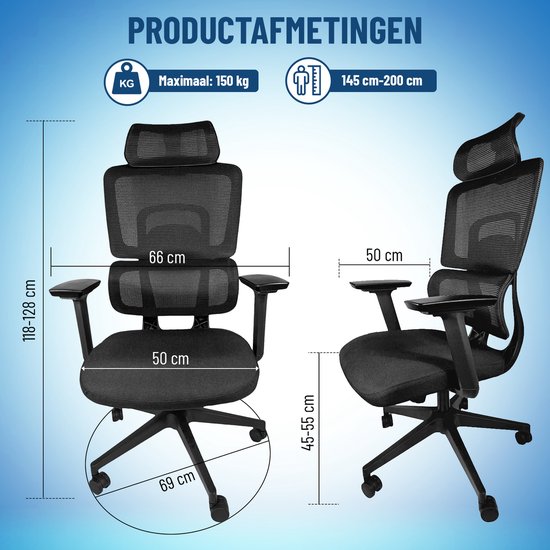 Chaise de bureau ergonomique ArtGlobal® - réglable - soutien lombaire - inclinable à 125°