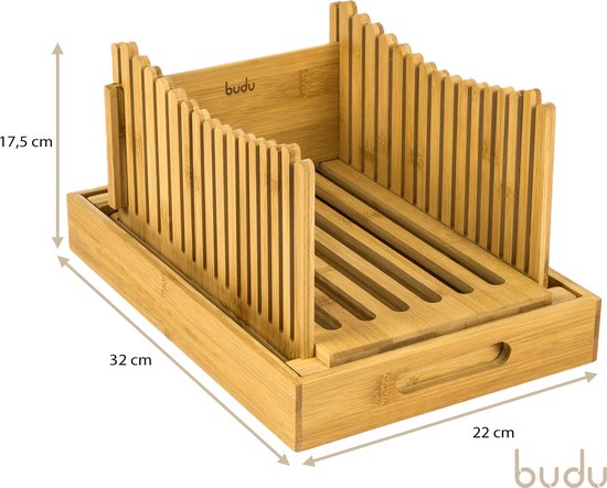 Budu coupe-pain en bambou - Coupe-pain - Planche à pain en bois - Coupe-pain avec bac de récupération - Bambou - 30x20cm