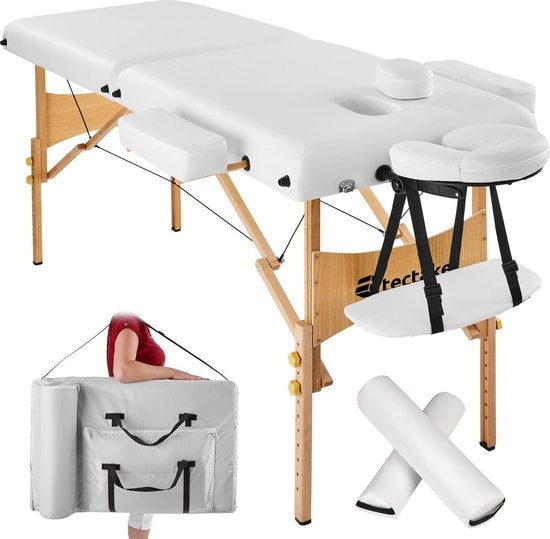 tectake® - Table de massage Table de traitement - matelas de 7,5 cm de haut + coussins roulants et sac de transport - divan de traitement - sac de rangement inclus - pliable
