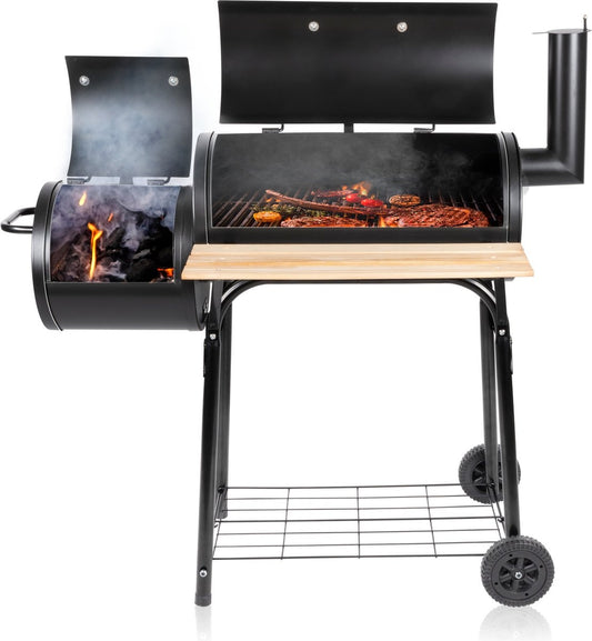 Barbecue au charbon - BBQ Collection – 2 en 1 - Cuisine extérieure - Grill et Barbecue Fumoir - 104 x 58 x 114 cm - Noir