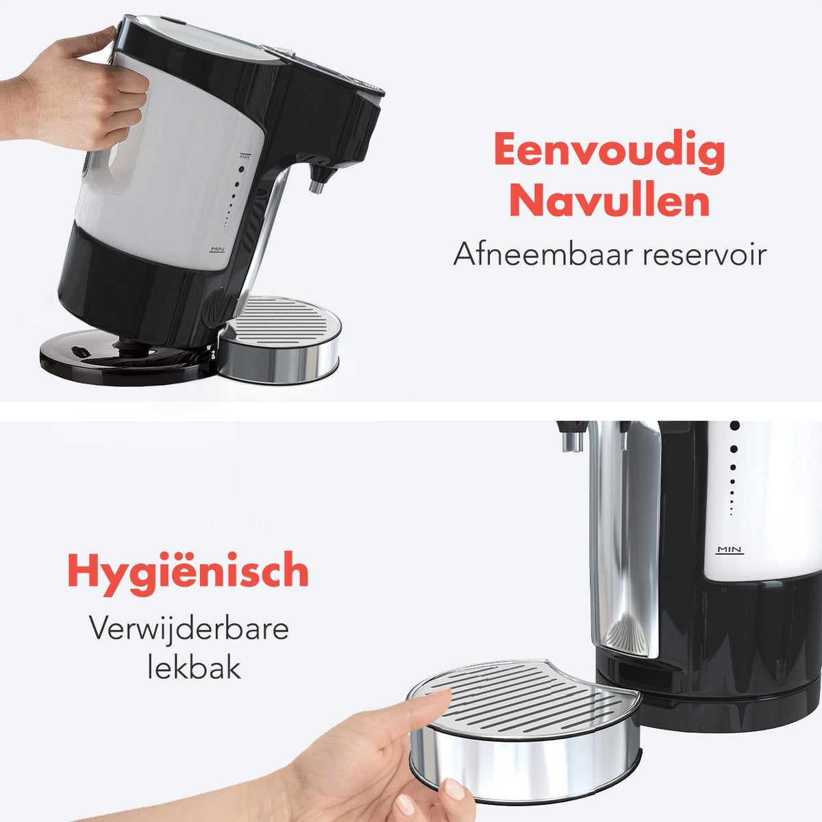 KitchenBrothers  Distributeur d'eau chaude - 2L  - 27,8  x 17,20 x 28  - 3000W - inox/noir