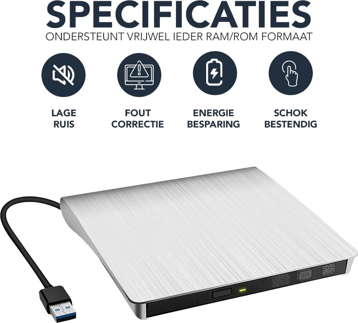 Achaté Externe CD/DVD Speler en Brander - USB 3.0 of USB C - Incl. Hoes + Kabel