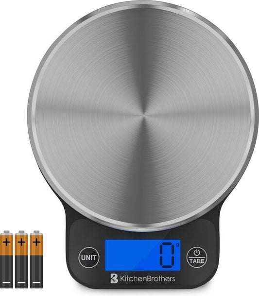 Balance de cuisine KitchenBrothers - numérique - 1 g à 6 kg - Piles incluses - Acier inoxydable - noir