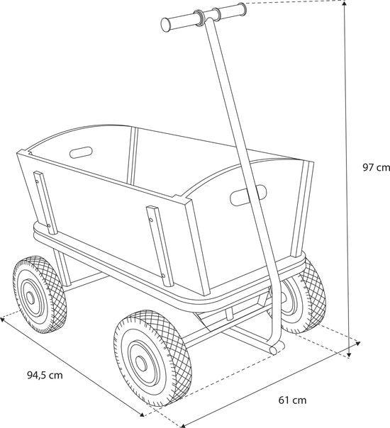 Sunny Billy Beach Wagon Charrette de plage Anthracite - Bois brut - Chariot avec pneus gonflables - 94x61x97cm