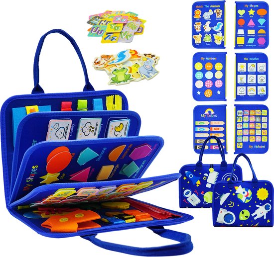 MontiPlay® Montessori Toys - Jouets sensoriels - Tableau d'activités - Tableau d'occupation - Livre d'activités Montessori pour la maison - Educatif - Jouets sensoriels - Bleu