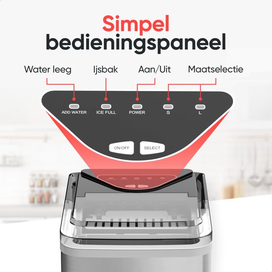 Machine à glaçons Kitchenwell - 2L - 12kg/24 heures - Fonction autonettoyante - Argenté