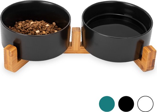 Gamelle chien - Abreuvoir - Avec support - 2x 800 ml - Taille M - Noir