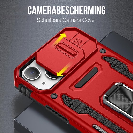 Podec Case suitable for iPhone 14 Red Phone Case - Anti-Shock Case Cover Hybrid Armor Case with Kickstand Ring with Screen Protector