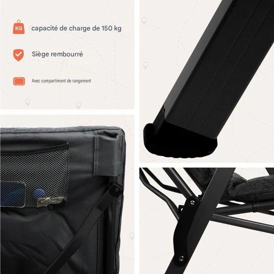 TRVLMORE Chaise de camping - Sac de transport inclus - Duo Pack - Capacité de charge de 150 kg - Chaise de camping - Compartiment de rangement - Chaise pliante - Noir