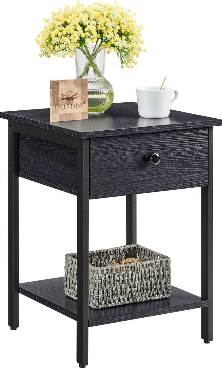 O'DADDY® Tables de chevet industrielles - table d'appoint - table de chevet avec tiroir - 40 x 40 x 55 cm - noir/gris foncé