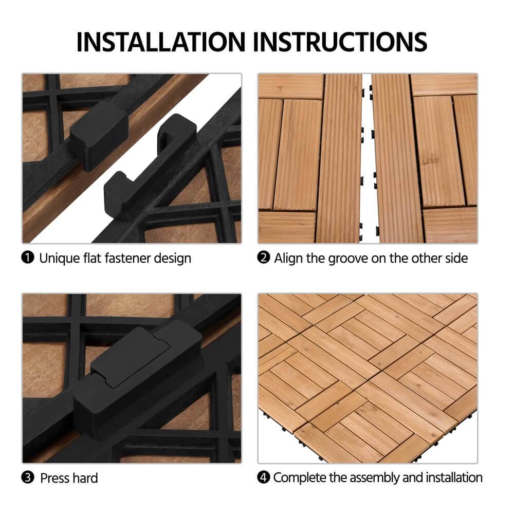 Yaheetech - Lot de 27 dalles de terrasse en bois - Bois de pin - 30,5 x 30,5 cm - Système d'emboîtement - Antidérapantes - Pour l'intérieur et l'extérieur