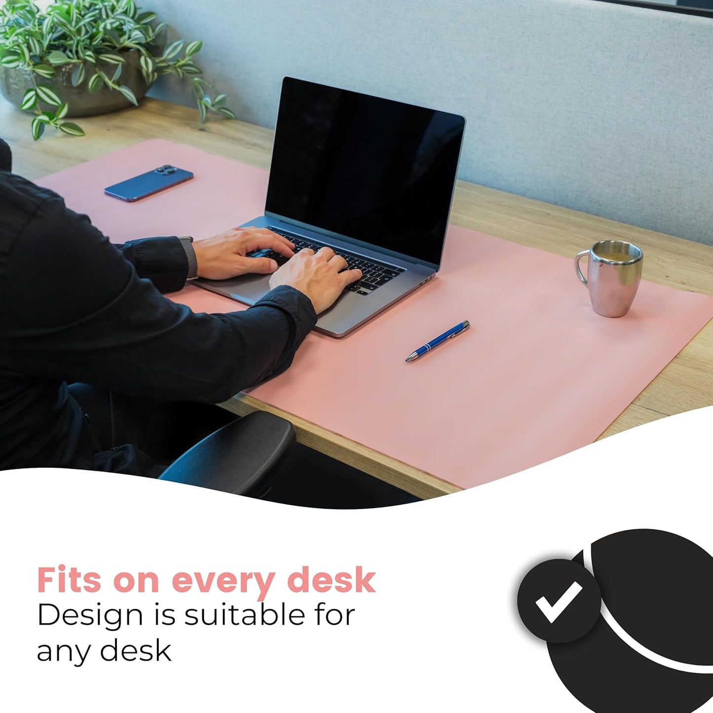 WURK Tapis de bureau professionnel - 120 x 60 cm - Tapis de souris XXL - Tapis de bureau en cuir synthétique - Grand tapis de bureau - Rose