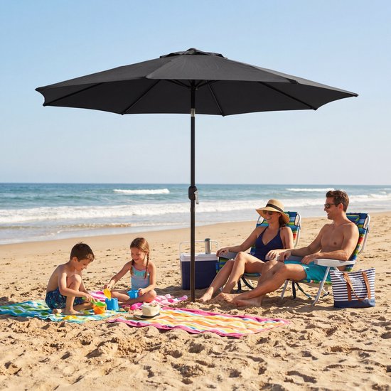 Parasol à mât Tristar - 300 cm, rond - Jardin et balcon - Inclinable - Housse de protection incluse - PA-7903 - Gris foncé