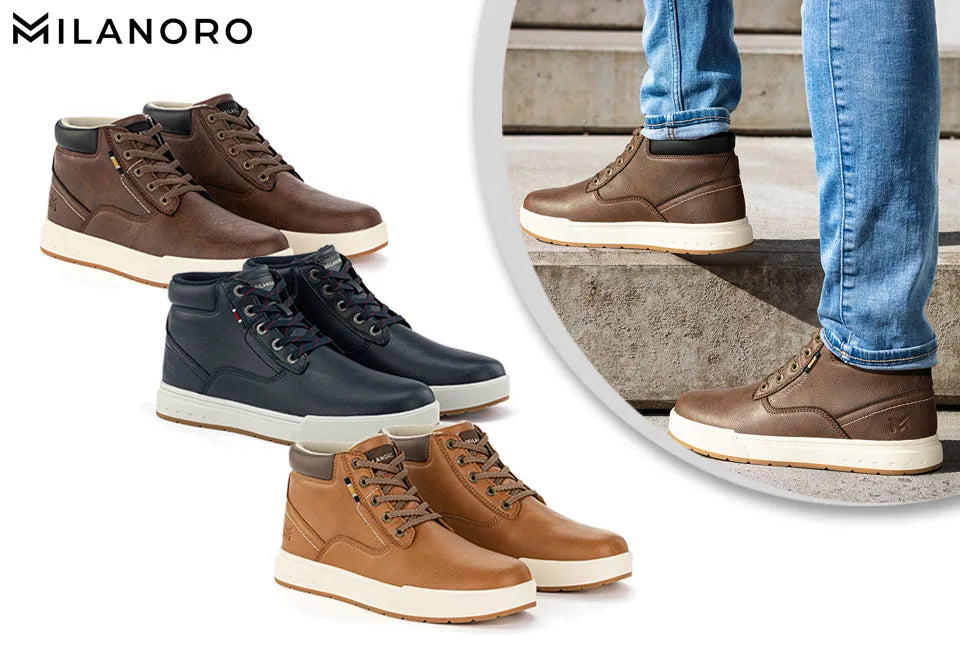 Baskets pour homme Milanoro, taille 43 - Semelle à crampons robuste - Cuir PU - Cognac