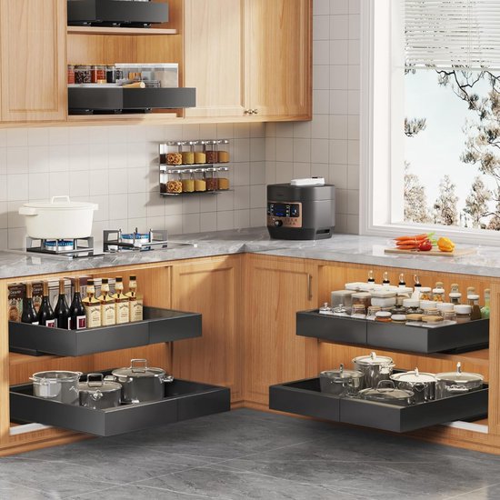 Posity Tiroir coulissant - Organisateur de meuble de cuisine - Organisateur de meuble/tiroir d'évier - tiroir intérieur de cuisine - Extensible et ajustable (32-52 cm) - Télescopique - Noir
