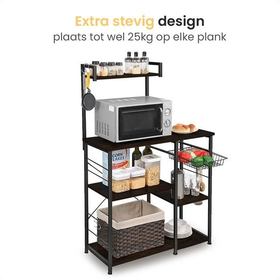 Buffet de cuisine Goliving - Étagère de cuisine verticale - Armoire à micro-ondes - Organisateur - Métal - Bois - 90 x 40 x 132 cm - Noir