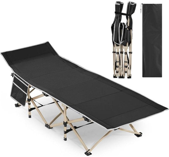 Lit de camp Yaheetech 186 x 66 cm - Lit de camping pliable - 150 kg - Sac de transport - Noir