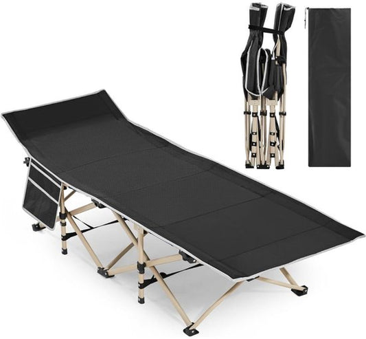 Lit de camp Yaheetech 186 x 66 cm - Lit de camping pliable - 150 kg - Sac de transport - Noir