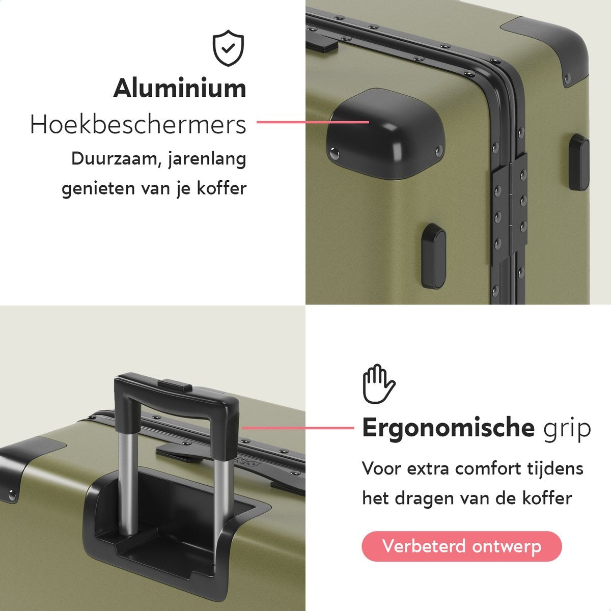 Valise bagage à main ONYX 100L - Ensemble de valises - léger - Serrure TSA - aluminium - Vert olive