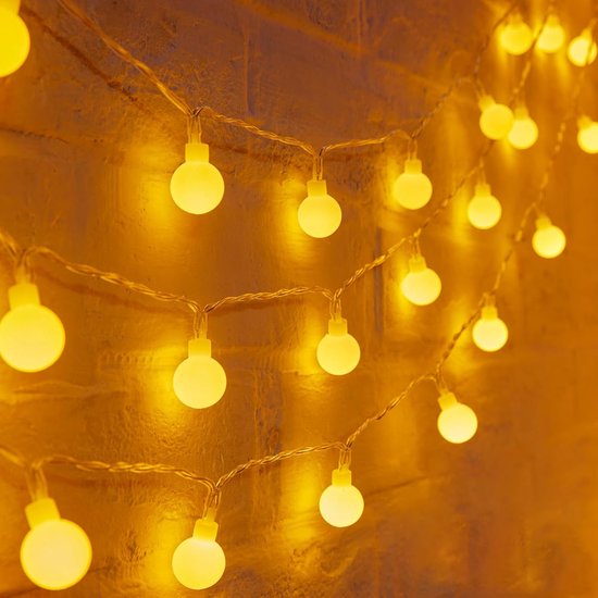 Foryouliving Guirlande lumineuse d'extérieur de 10 mètres - 50 ampoules LED blanc chaud - Guirlande lumineuse connectable avec 8 fonctions - Éclairage de jardin et d'ambiance - Éclairage de fête
