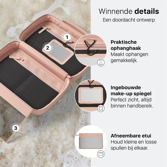 Trousse de toilette ONYX rose - Trousse à maquillage - Rangement pour cosmétiques - Organisation astucieuse - Miroir de maquillage - À suspendre - Pour femmes et hommes - Taille : M