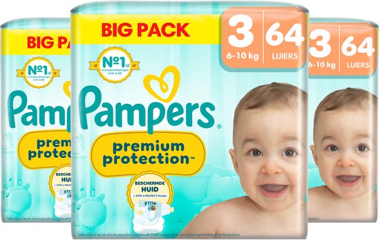 Couches Pampers Premium Protection taille 3 - 3 x 64 pièces - de 6 kg à 10 kg