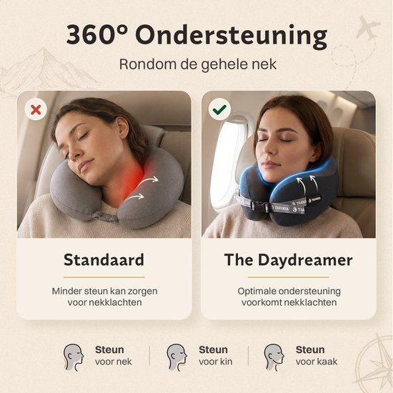 TRAVARA Oreiller cervical « The Daydreamer » - Oreiller de voyage en mousse à mémoire de forme « Duo Density » - Pour l'avion et la voiture - Mousse à mémoire de forme - Gris foncé