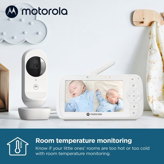 Motorola Babyphone avec écran divisé de 5 pouces et 2 caméras - Vision nocturne - Microphone intégré