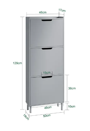 SoBuy Meuble à chaussures - 3 volets - 50 x 19 x 129 cm - Gris