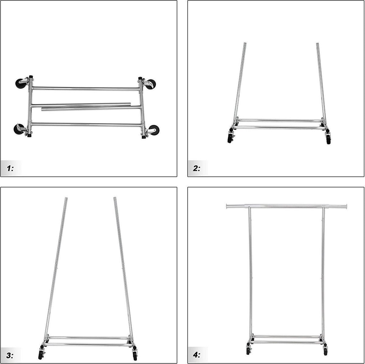 O'DADDY® Porte-manteau à roulettes - Porte-armoire - Porte-manteau ajustable - Porte-manteau extensible 92-132 cm - 90 kg chargeable - Métal - Argent