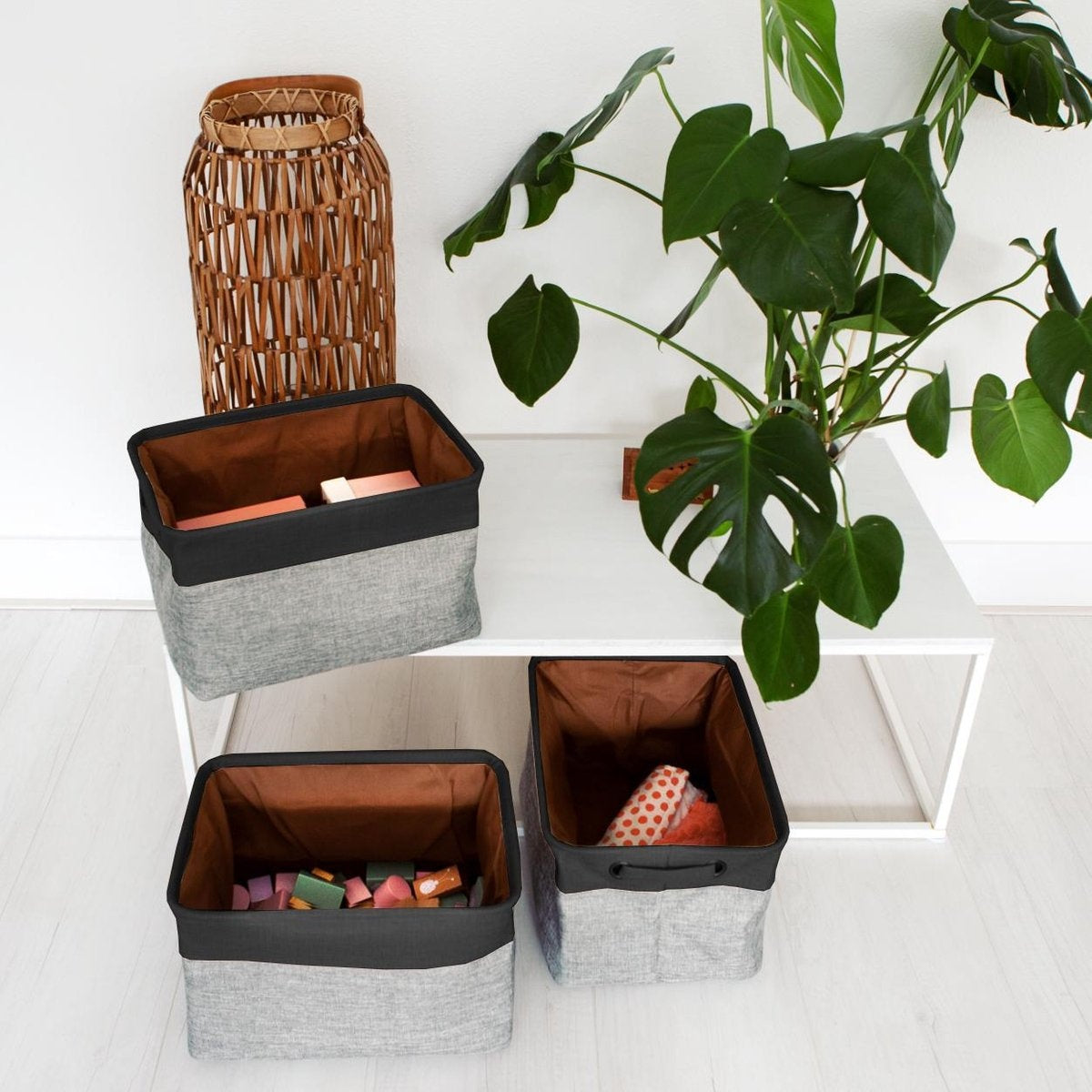 LifeGoods Panier de rangement - 3 pièces - Organiseur de placard - 20 L - Textile - Gris