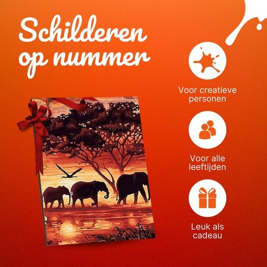 Rubye® Painting By Number Adults - Elephant Family - Pinceaux inclus - Canvas Painting canvas - Colour by Number - 40x50cm